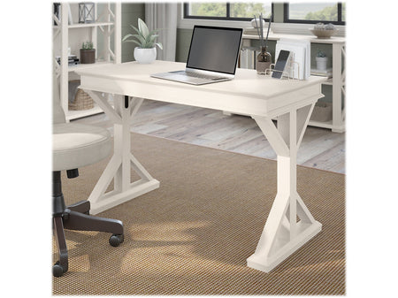 Bush Furniture Homestead 48"W Writing Desk, Linen White Oak