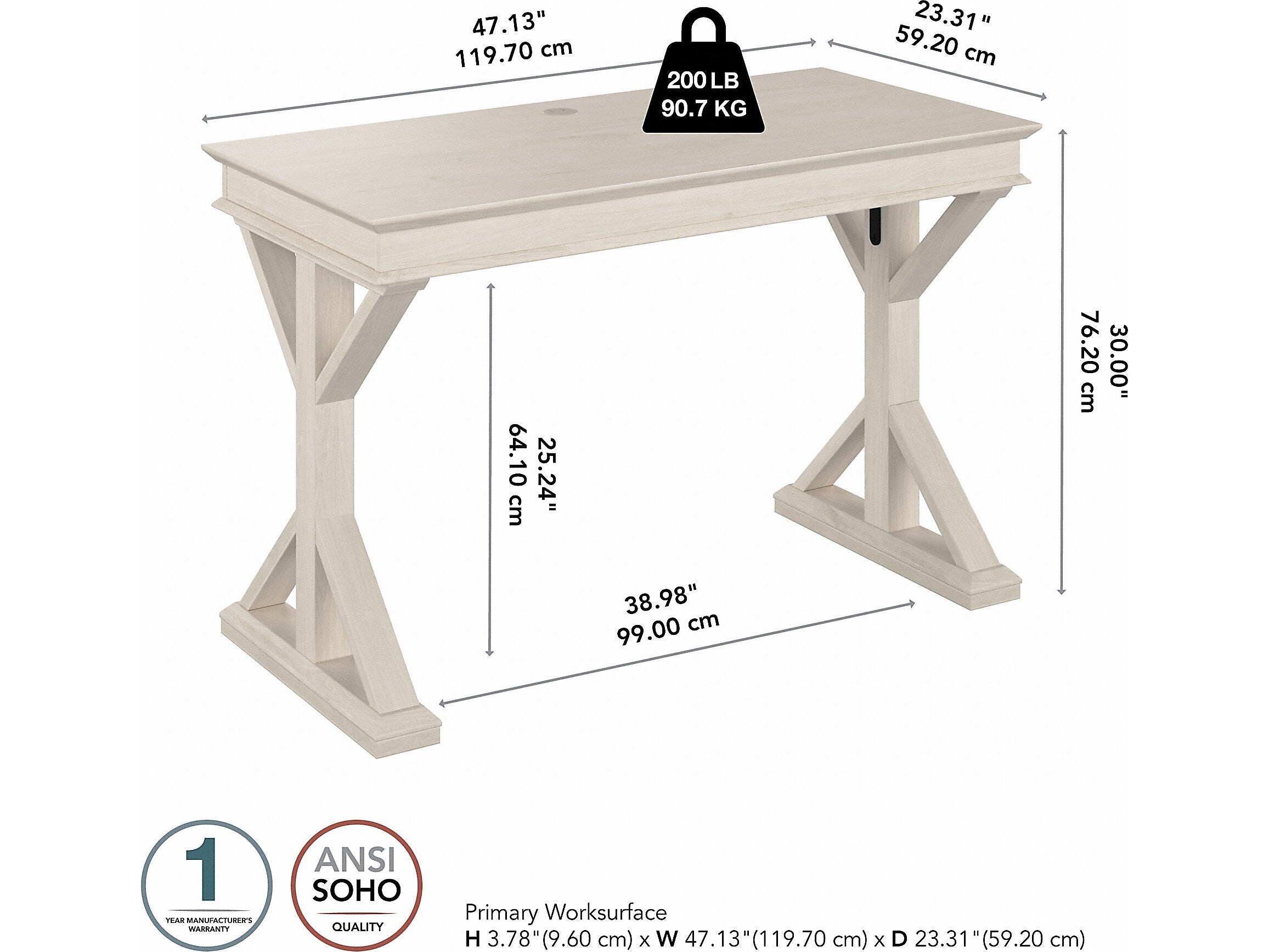 Bush Furniture Homestead 48"W Writing Desk, Linen White Oak