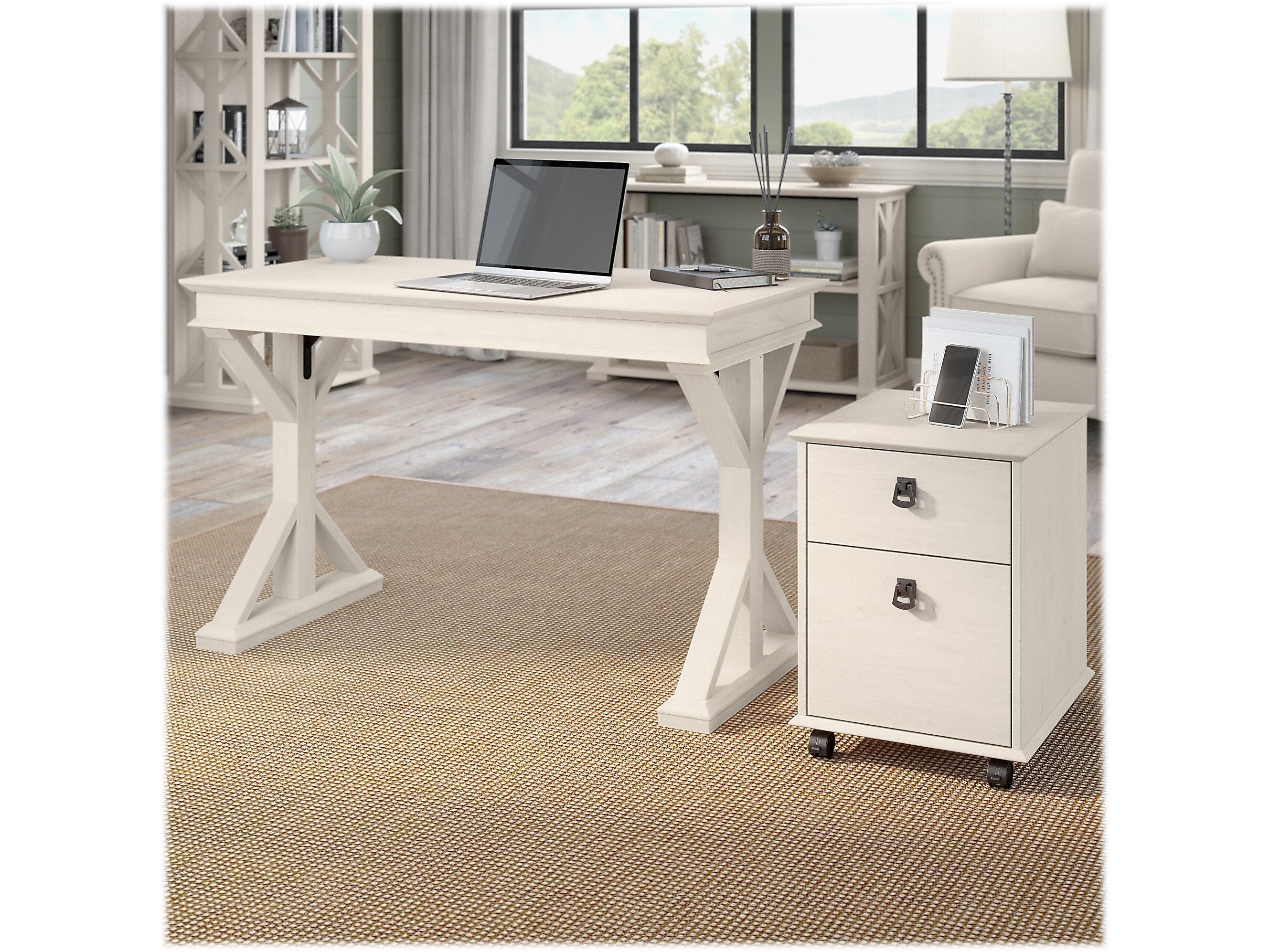 Bush Furniture Homestead 48"W Writing Desk, Linen White Oak