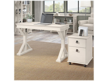 Bush Furniture Homestead 48"W Writing Desk, Linen White Oak