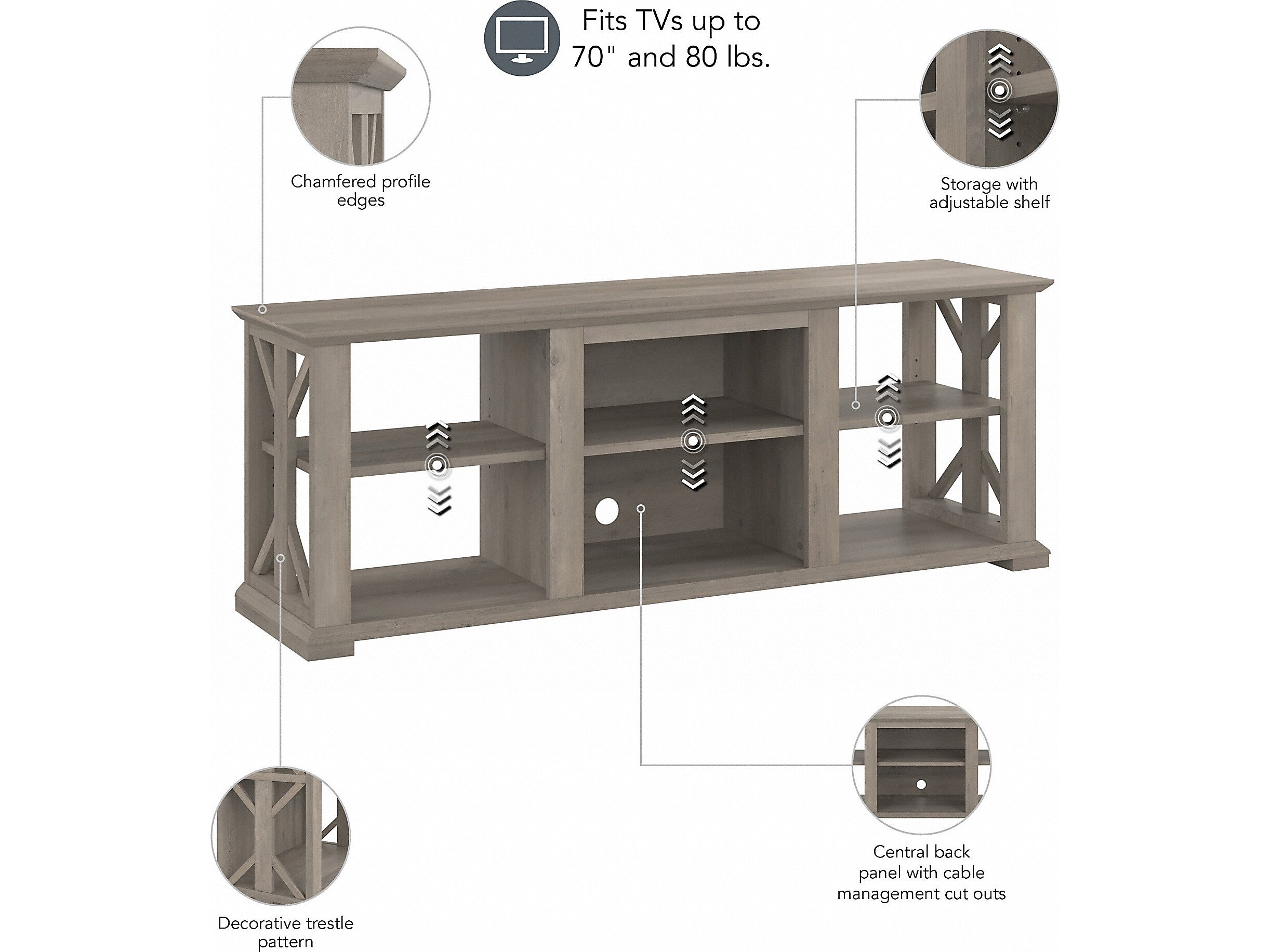 Bush Furniture Homestead TV Stand, Screens up to 70", Driftwood Gray