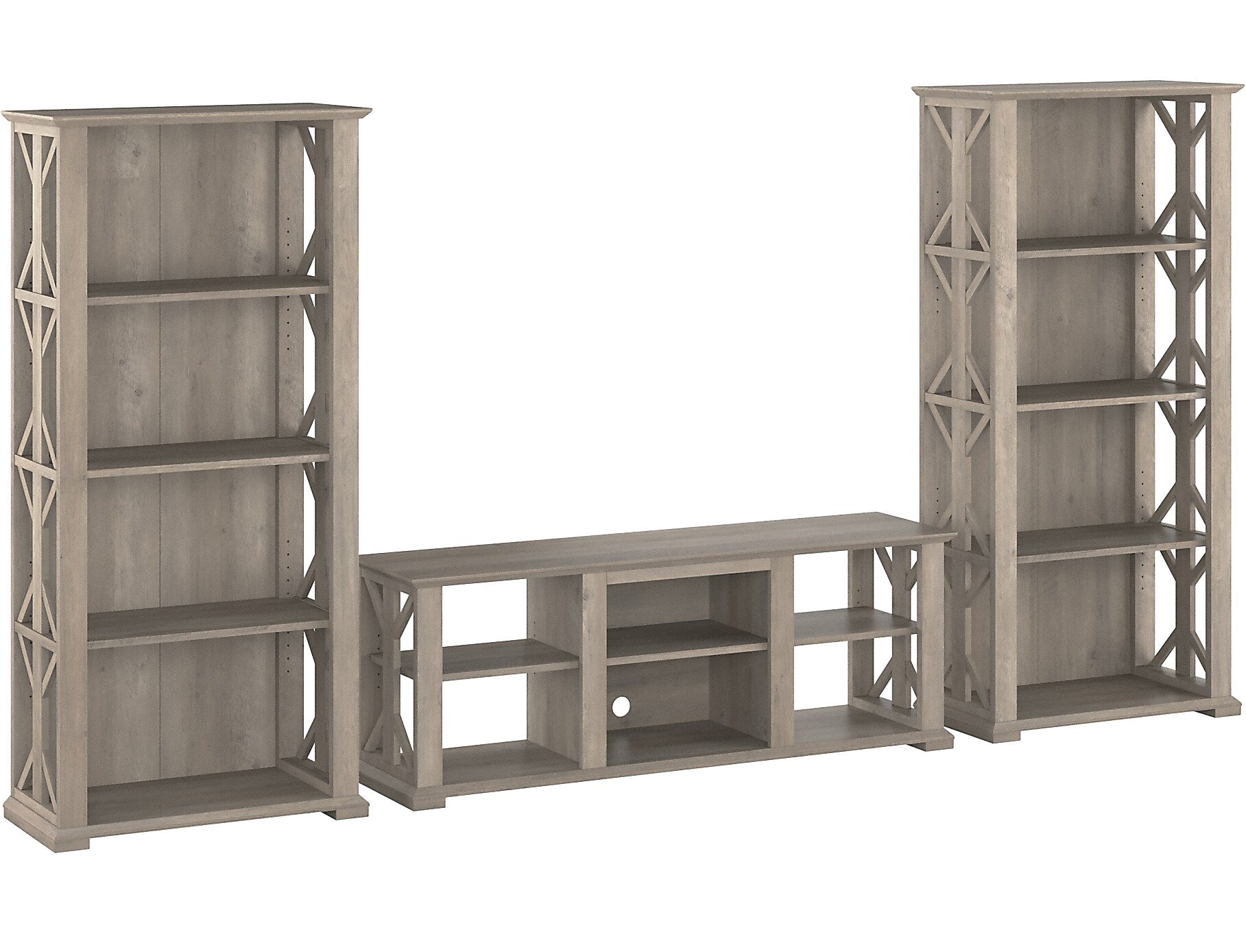 Bush Furniture Homestead TV Stand with 4-Shelf Bookcases, Screens up to 70", Driftwood Gray