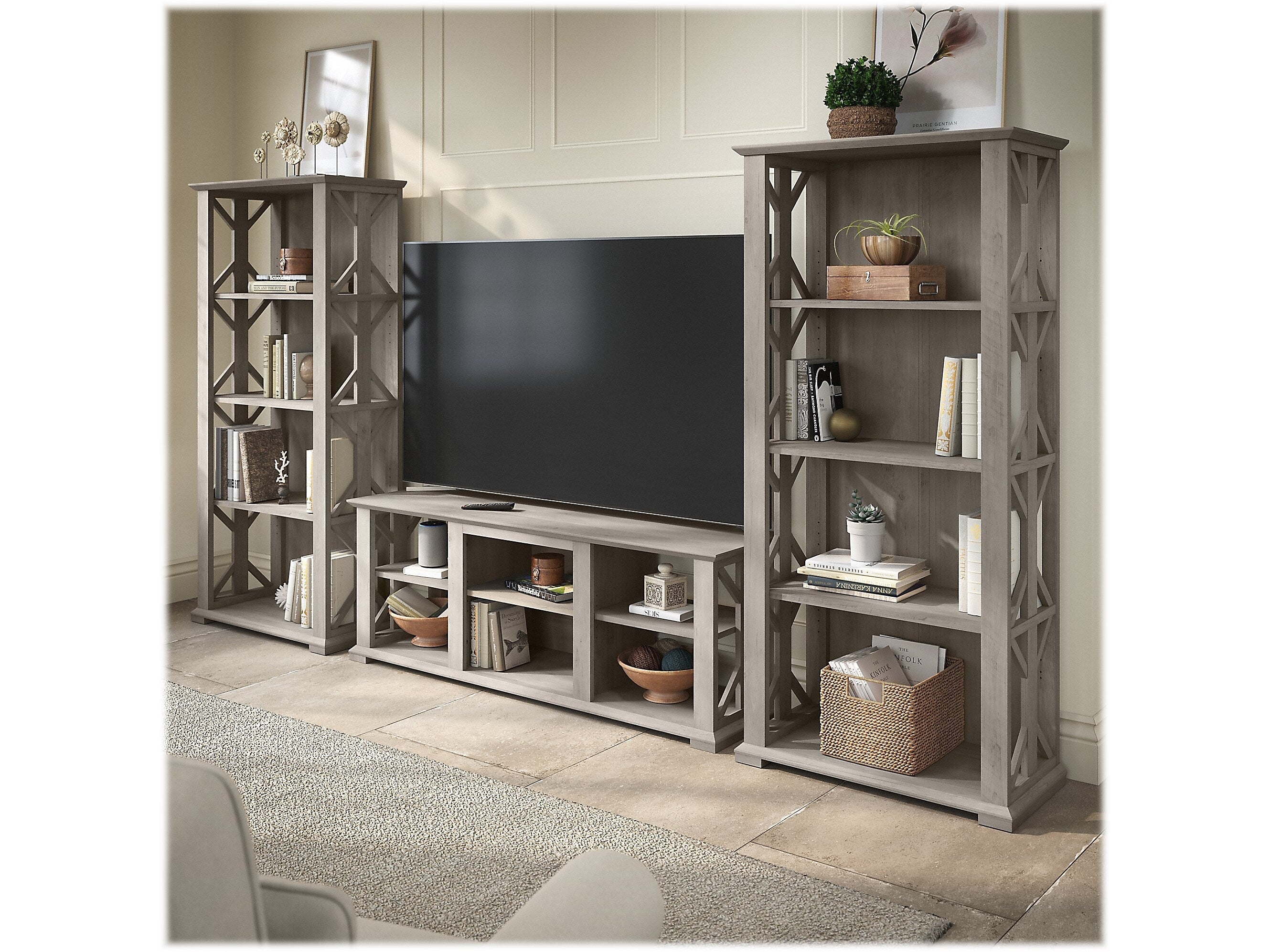 Bush Furniture Homestead TV Stand with 4-Shelf Bookcases, Screens up to 70