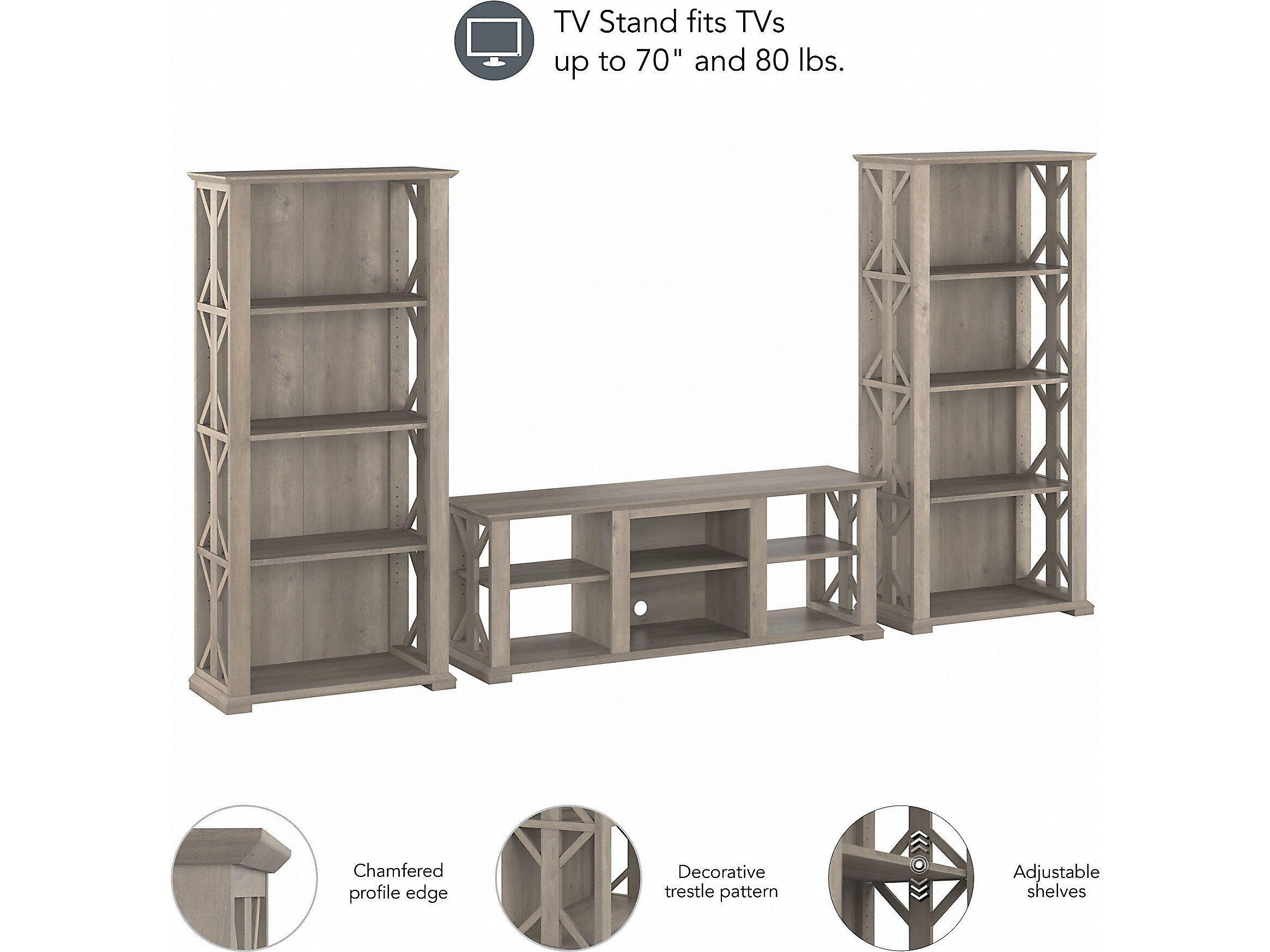 Bush Furniture Homestead TV Stand with 4-Shelf Bookcases, Screens up to 70