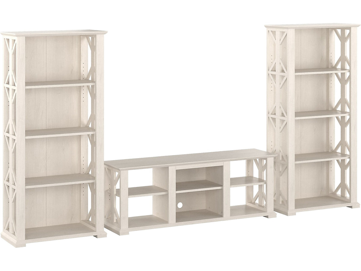 Bush Furniture Homestead TV Stand with 4-Shelf Bookcases, Screens up to 70", Linen White Oak