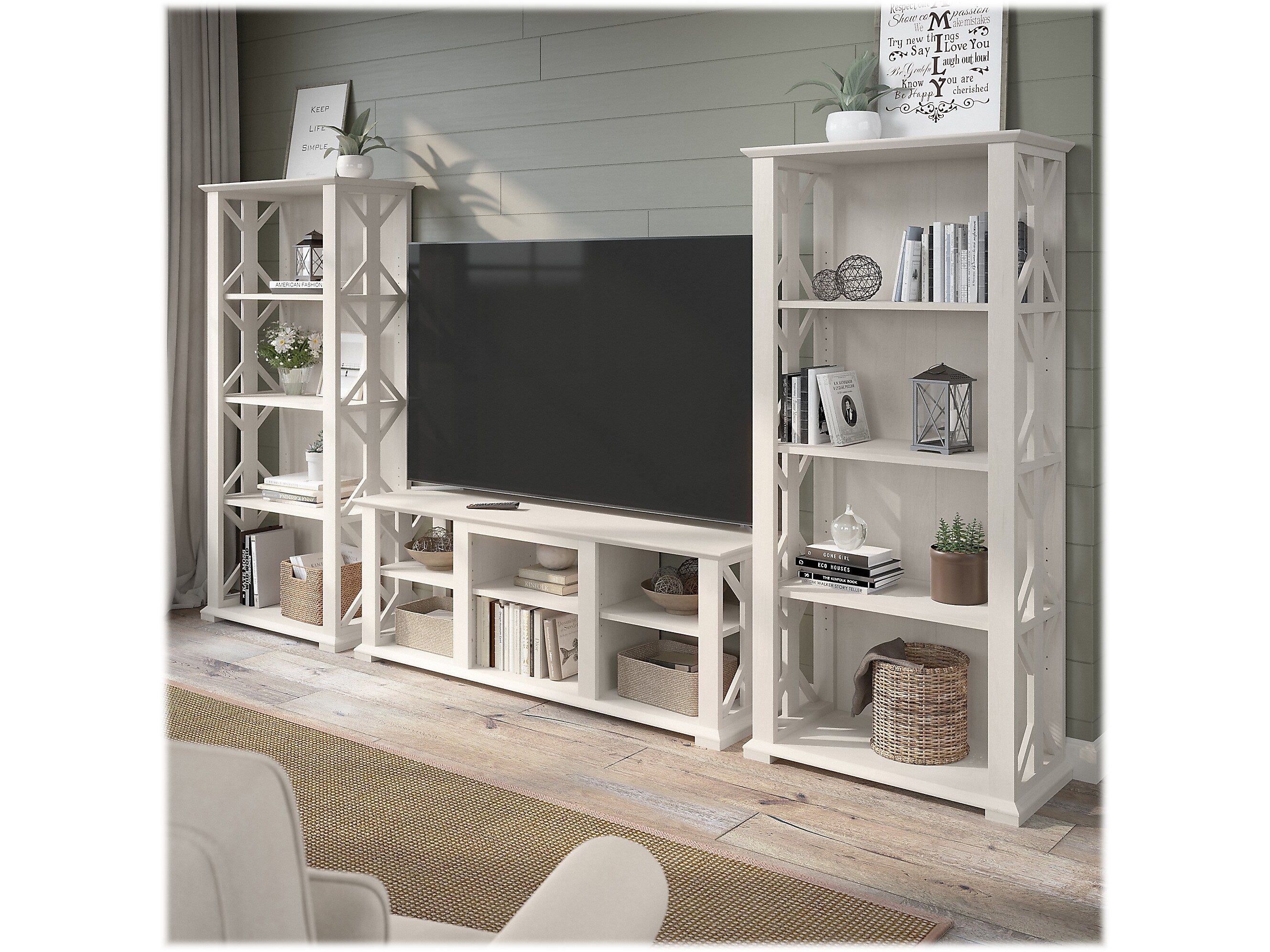 Bush Furniture Homestead TV Stand with 4-Shelf Bookcases, Screens up to 70