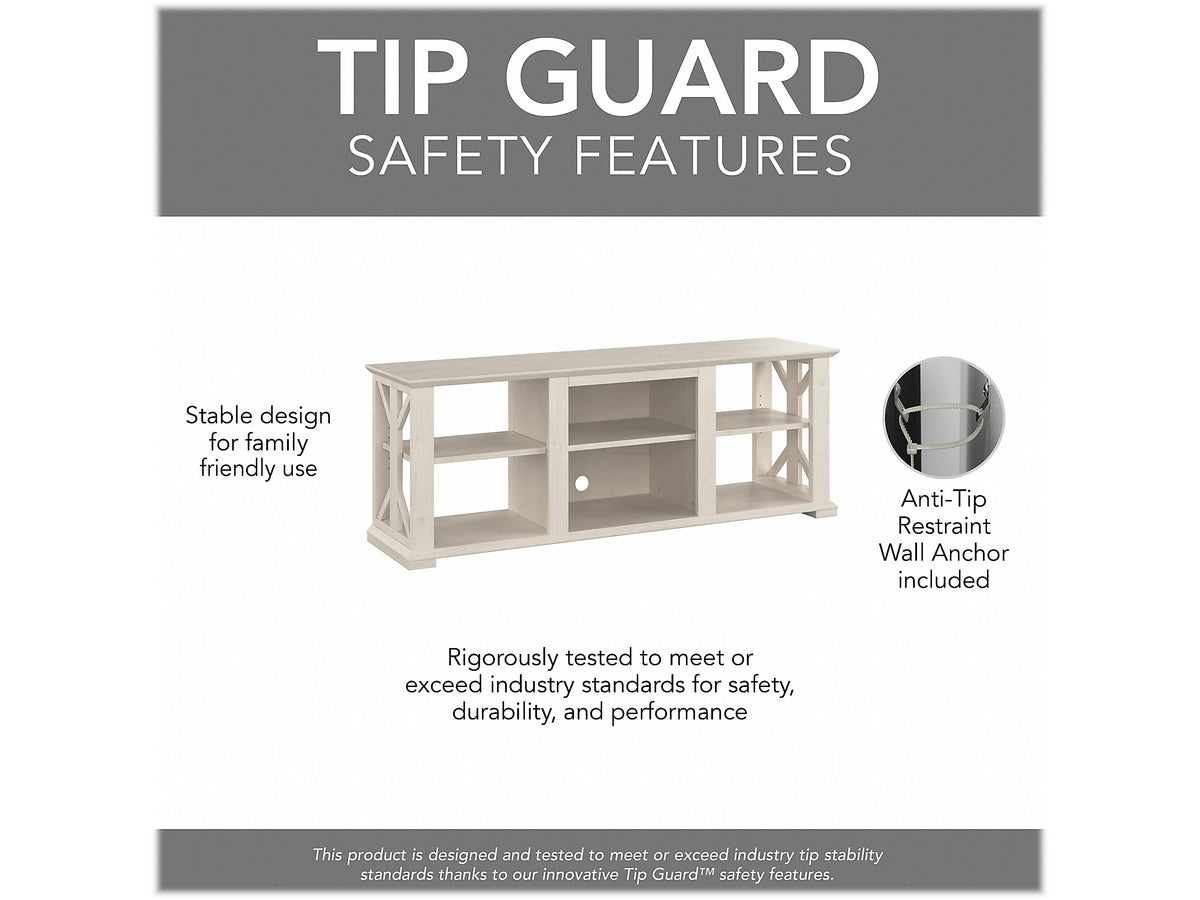 Bush Furniture Homestead TV Stand with 4-Shelf Bookcases, Screens up to 70", Linen White Oak