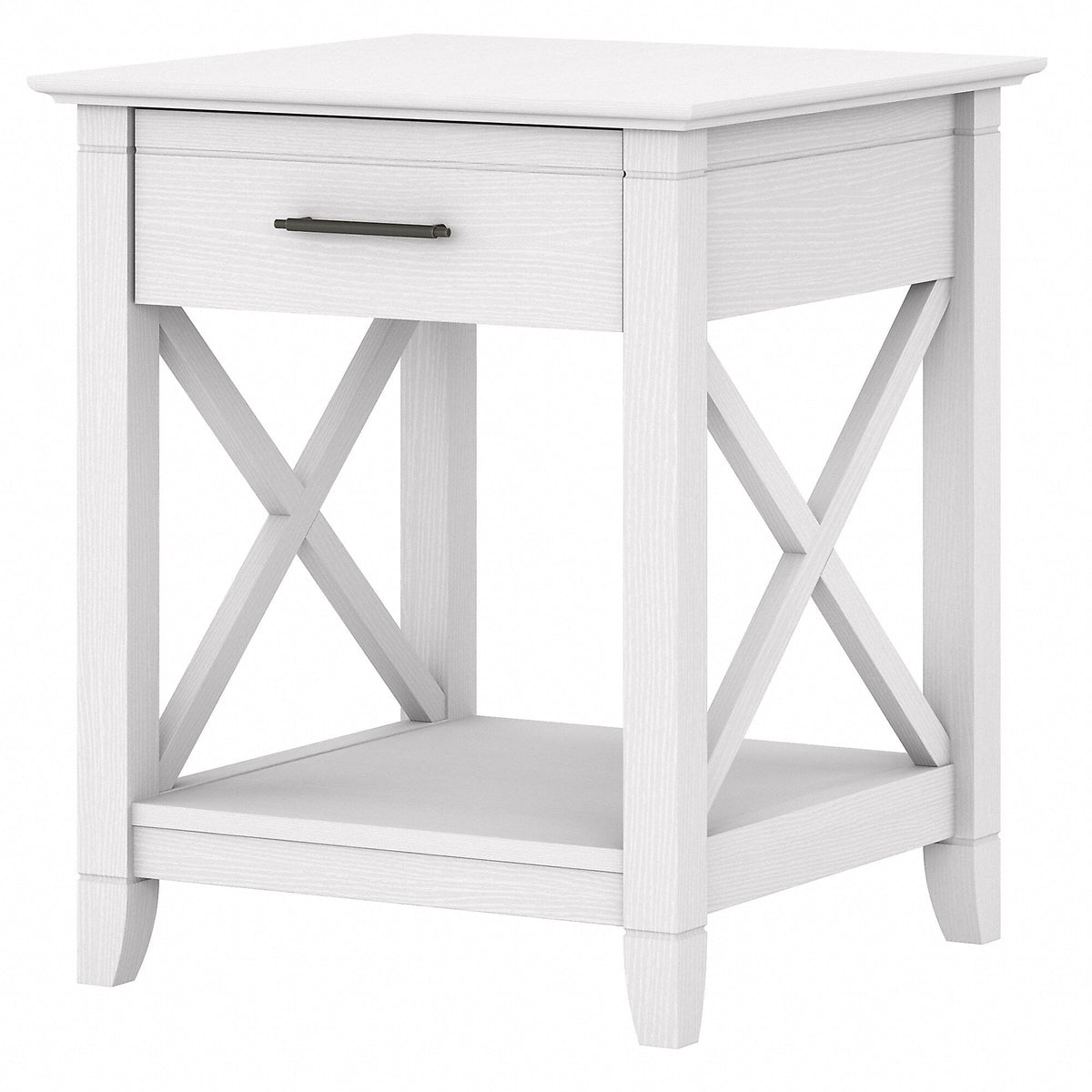 Bush Furniture Key West 20" x 20" End Table with Storage, Pure White Oak