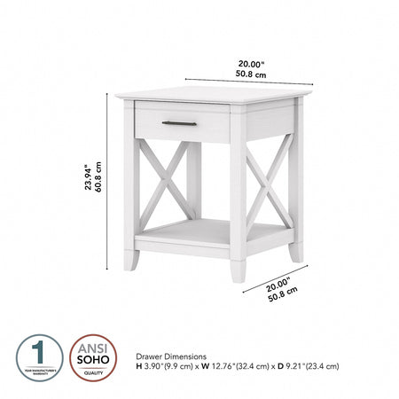 Bush Furniture Key West 20" x 20" End Table with Storage, Pure White Oak