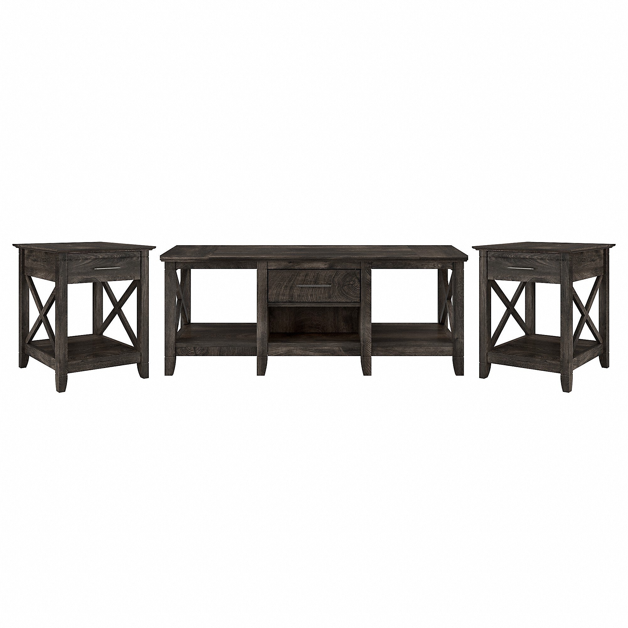 Bush Furniture Key West Coffee Table with 2 End Tables, Dark Gray Hickory