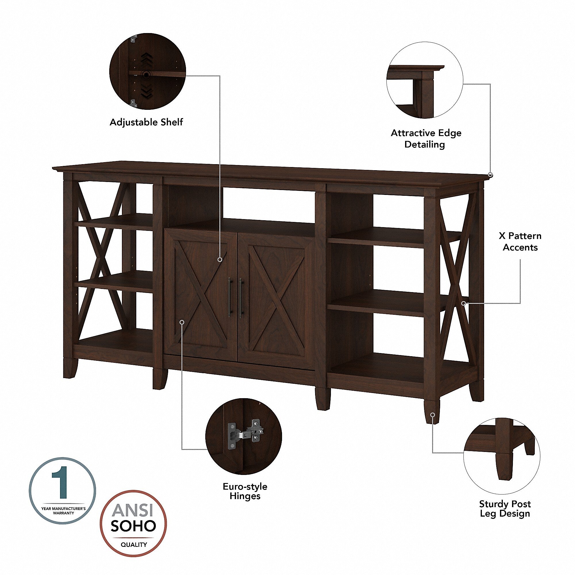 Bush Furniture Key West Manufactured Wood Console TV Stand, Screens up to 65
