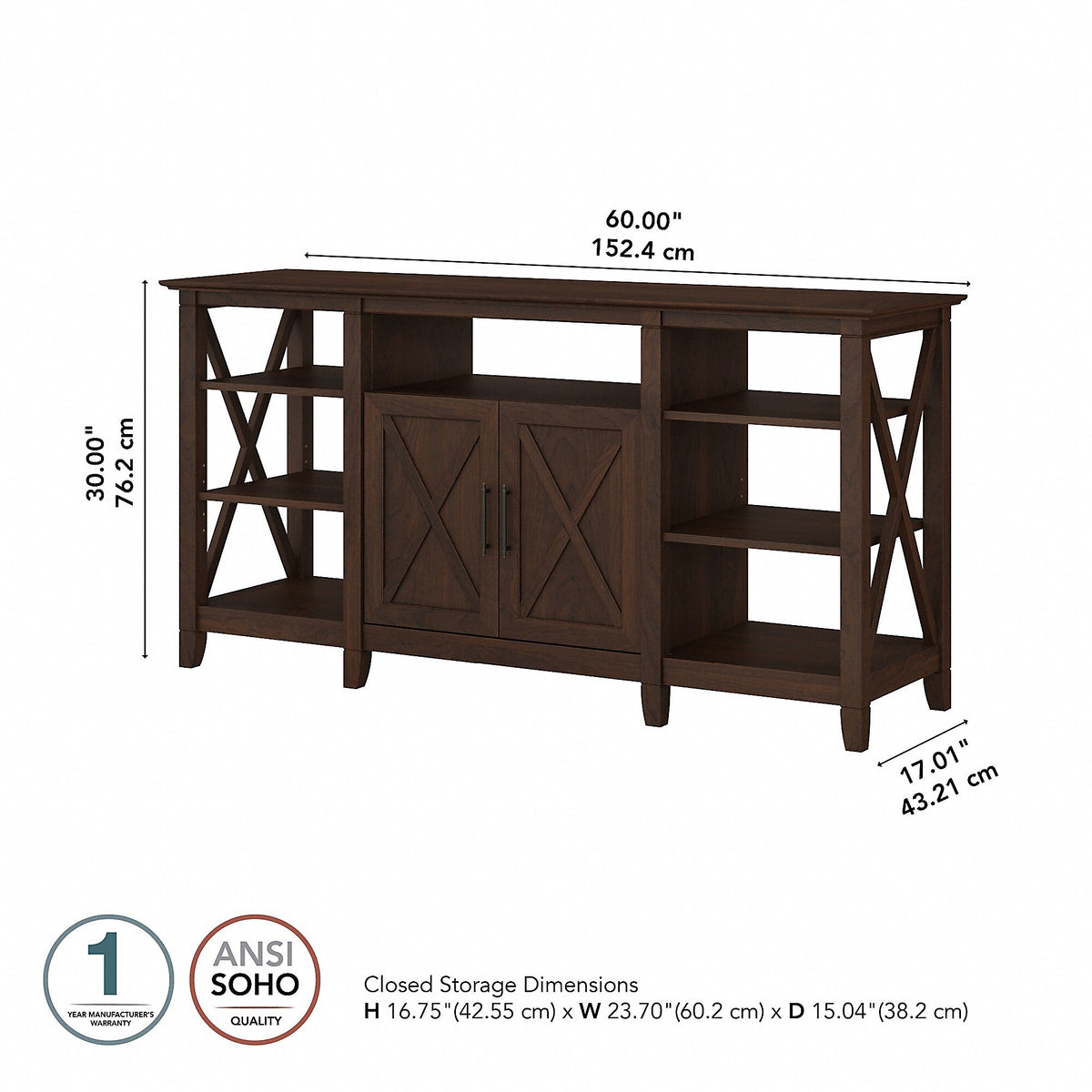 Bush Furniture Key West Manufactured Wood Console TV Stand, Screens up to 65", Bing Cherry