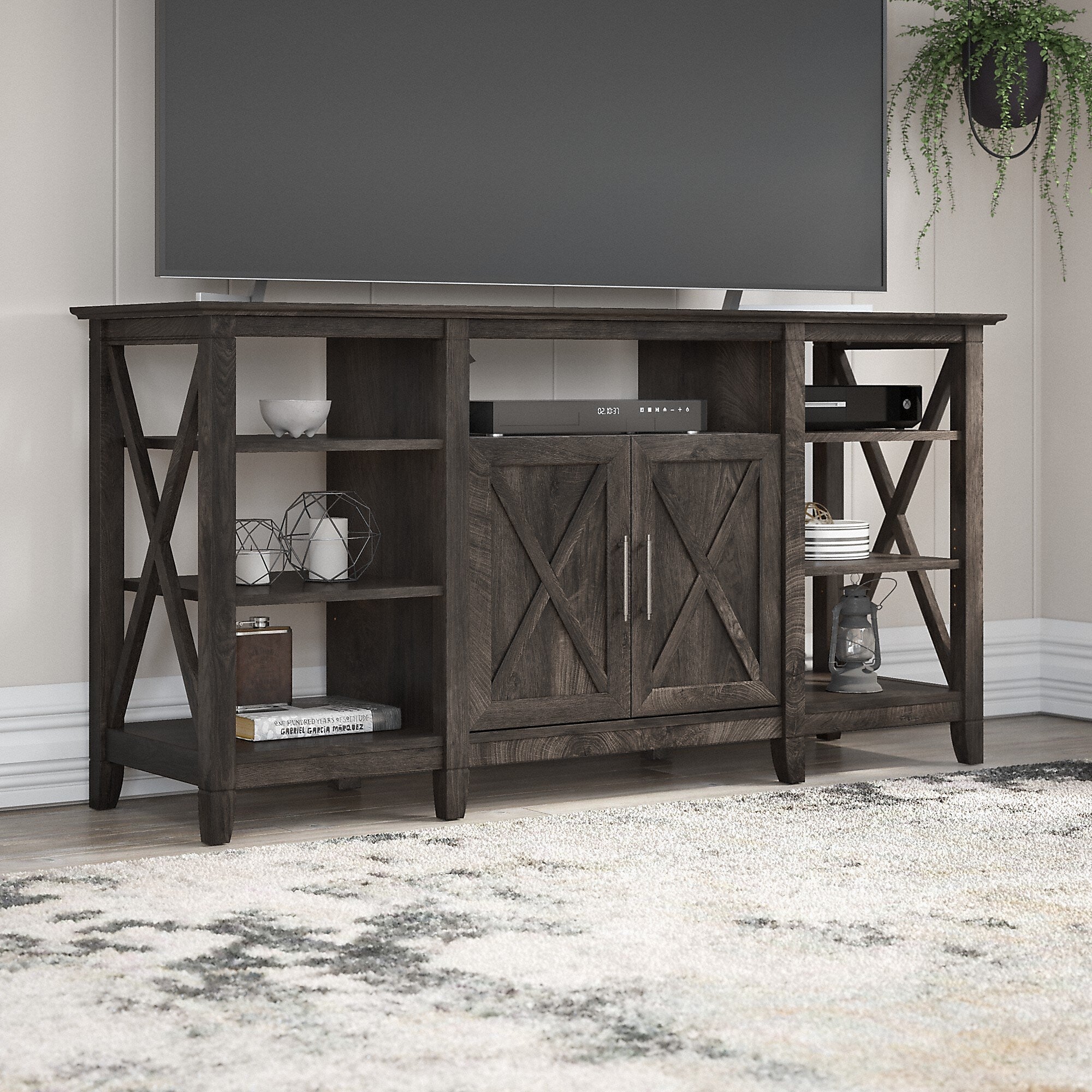 Bush Furniture Key West Tall TV Stand, Dark Gray Hickory, Screens up to 65"