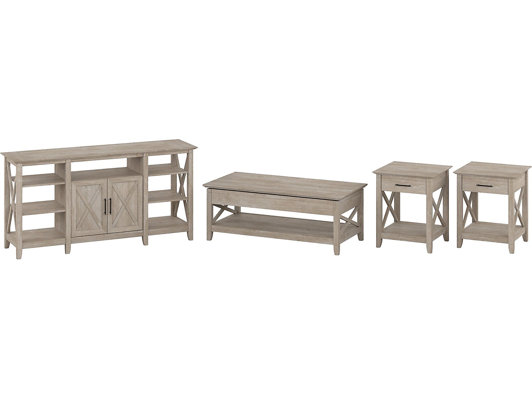 Bush Furniture Key West Tall TV Stand with Lift-Top Coffee Table Desk and End Tables, Screens up to 65