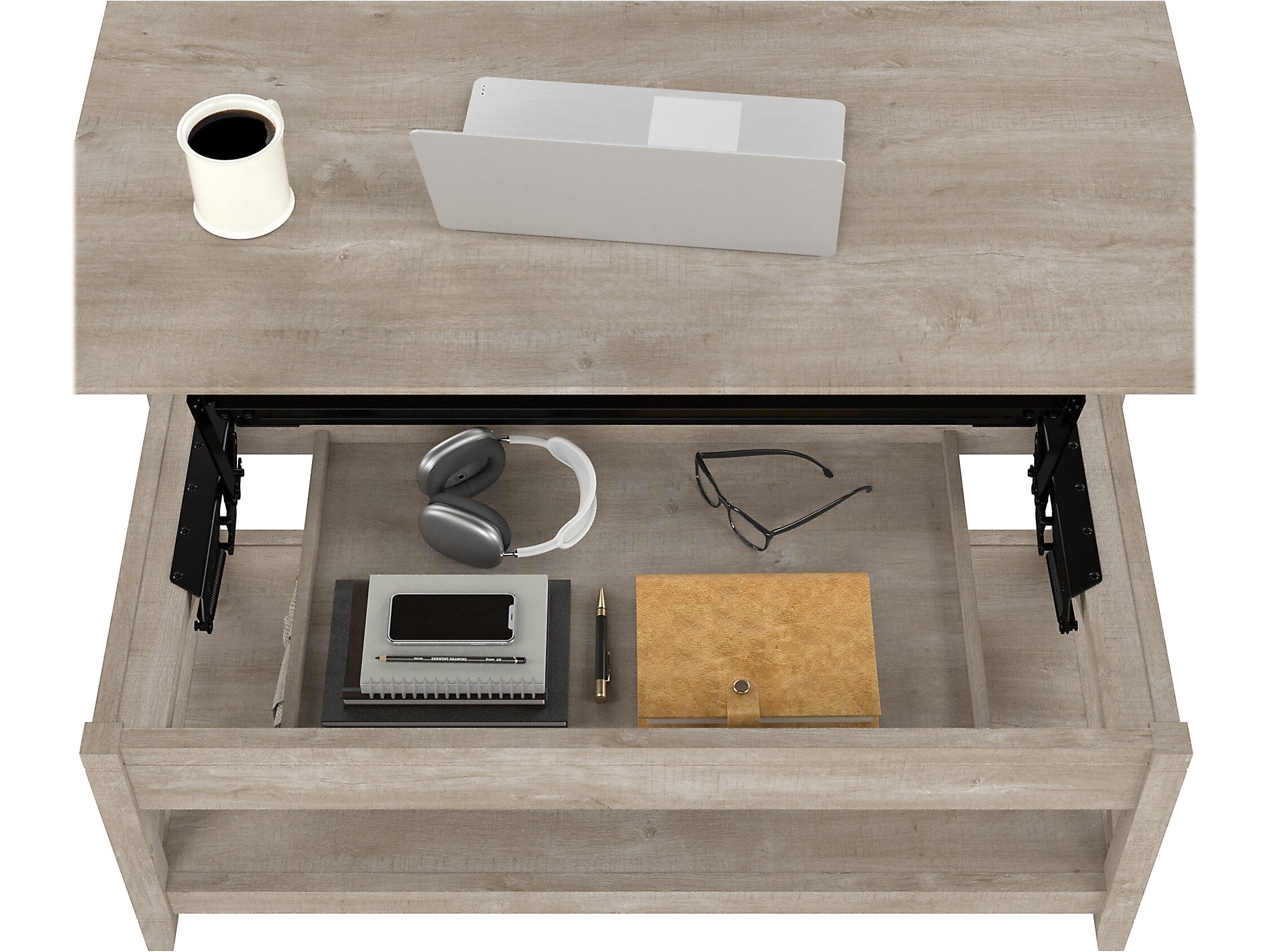 Bush Furniture Key West Tall TV Stand with Lift-Top Coffee Table Desk and End Tables, Screens up to 65