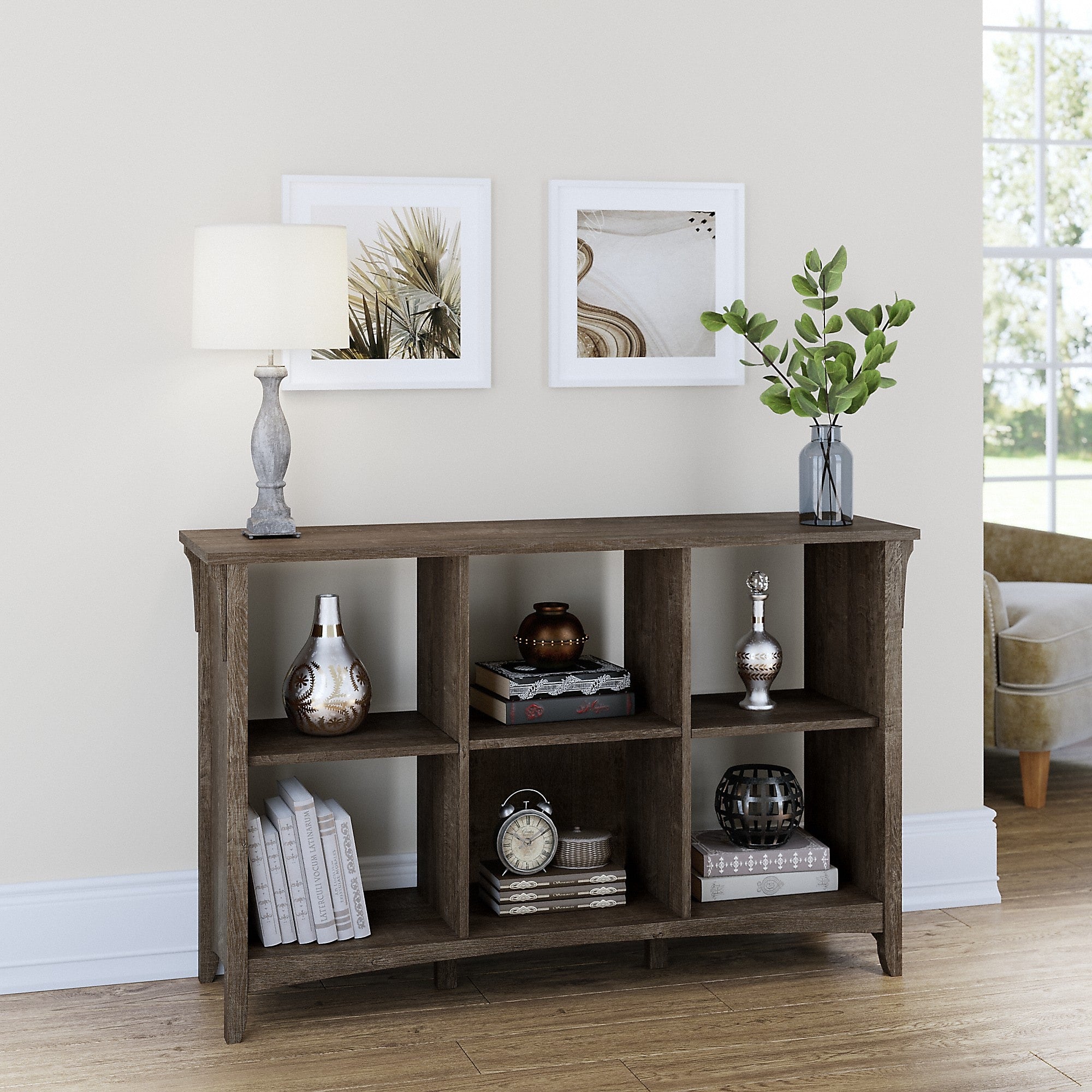 Bush Furniture Salinas 29.96" 6-Shelf Cube Organizer with Adjustable Shelves, Ash Brown Laminate