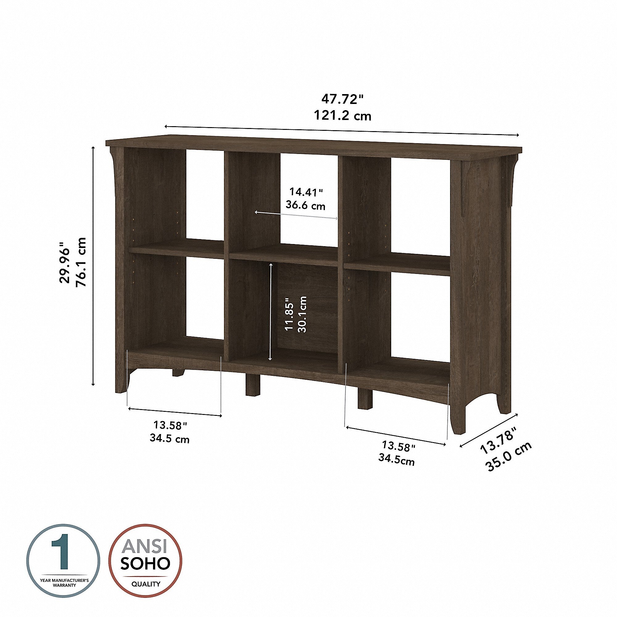 Bush Furniture Salinas 29.96" 6-Shelf Cube Organizer with Adjustable Shelves, Ash Brown Laminate