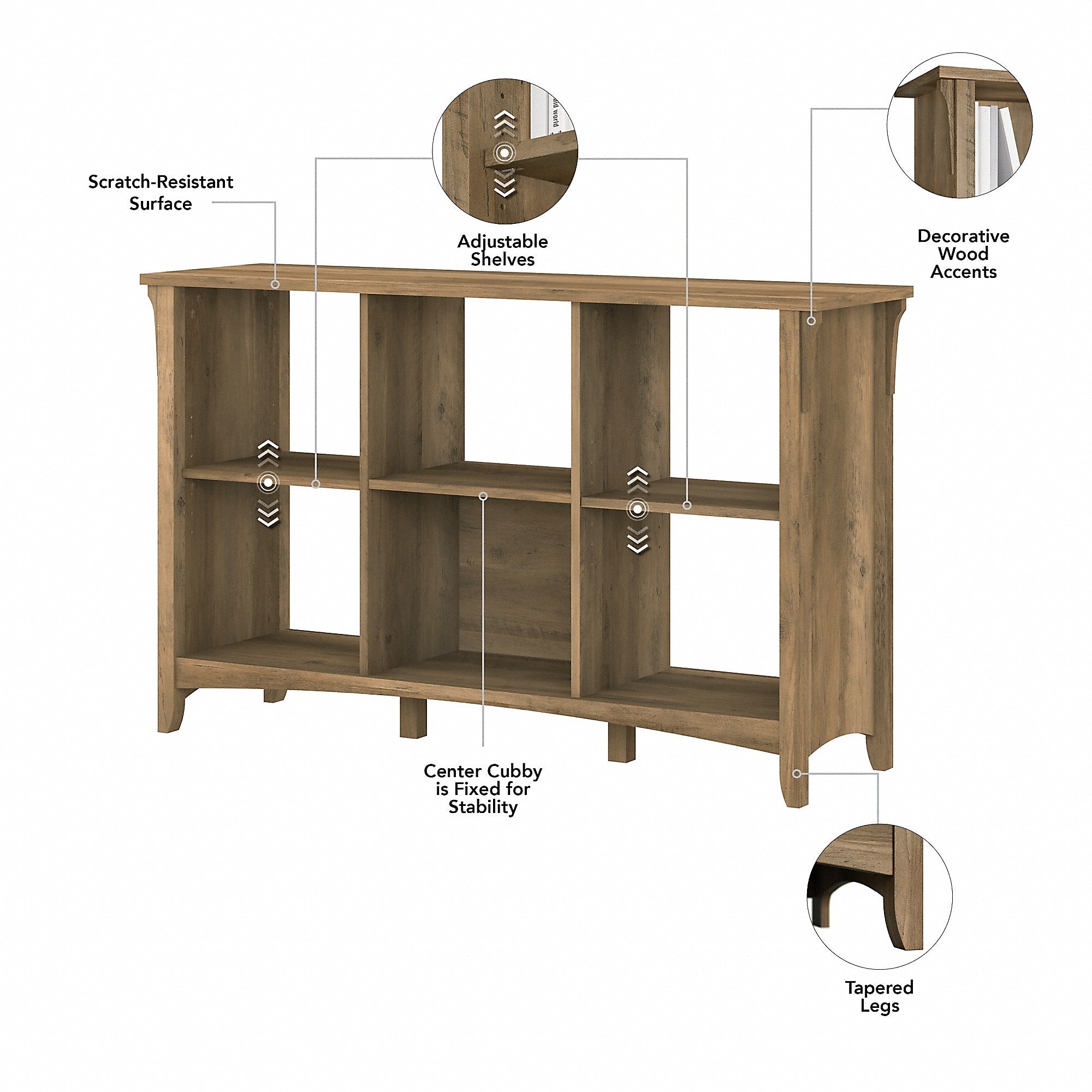 Bush Furniture Salinas 29.96" 6-Shelf Cube Organizer with Adjustable Shelves, Reclaimed Pine Laminate