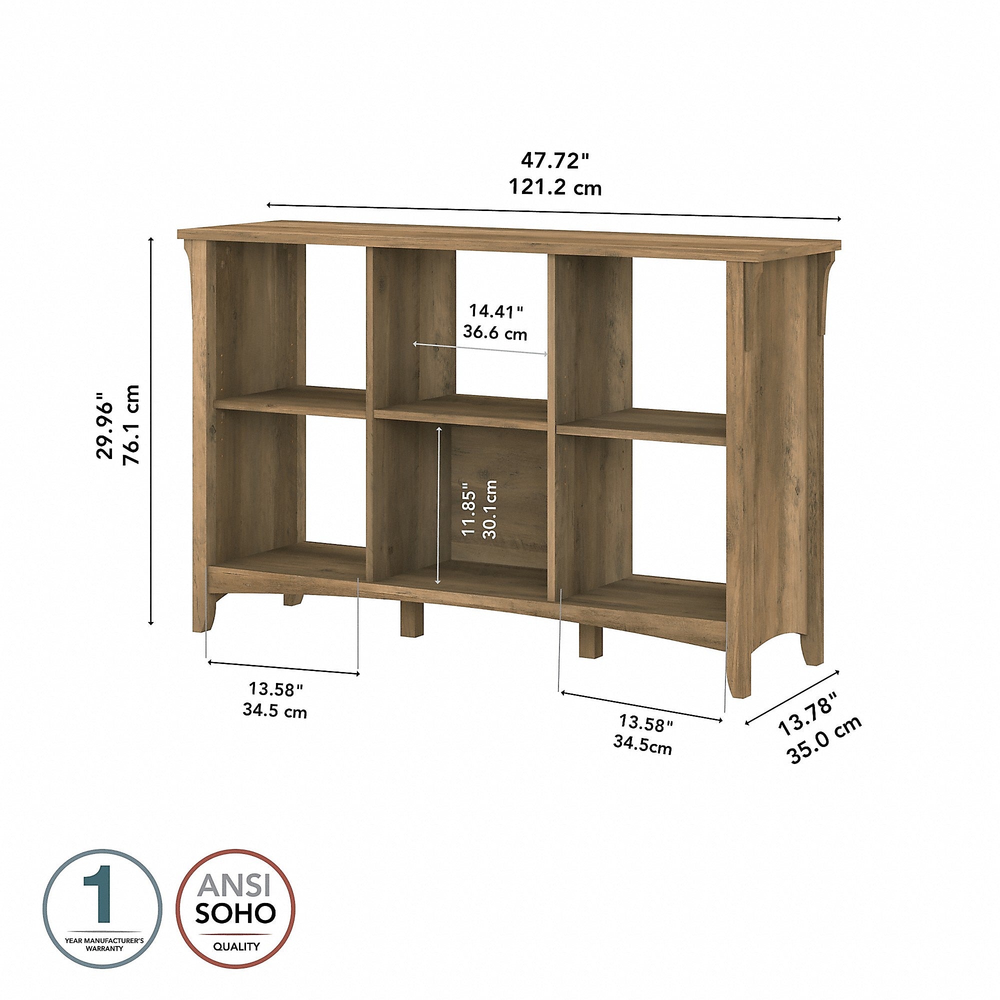 Bush Furniture Salinas 29.96" 6-Shelf Cube Organizer with Adjustable Shelves, Reclaimed Pine Laminate