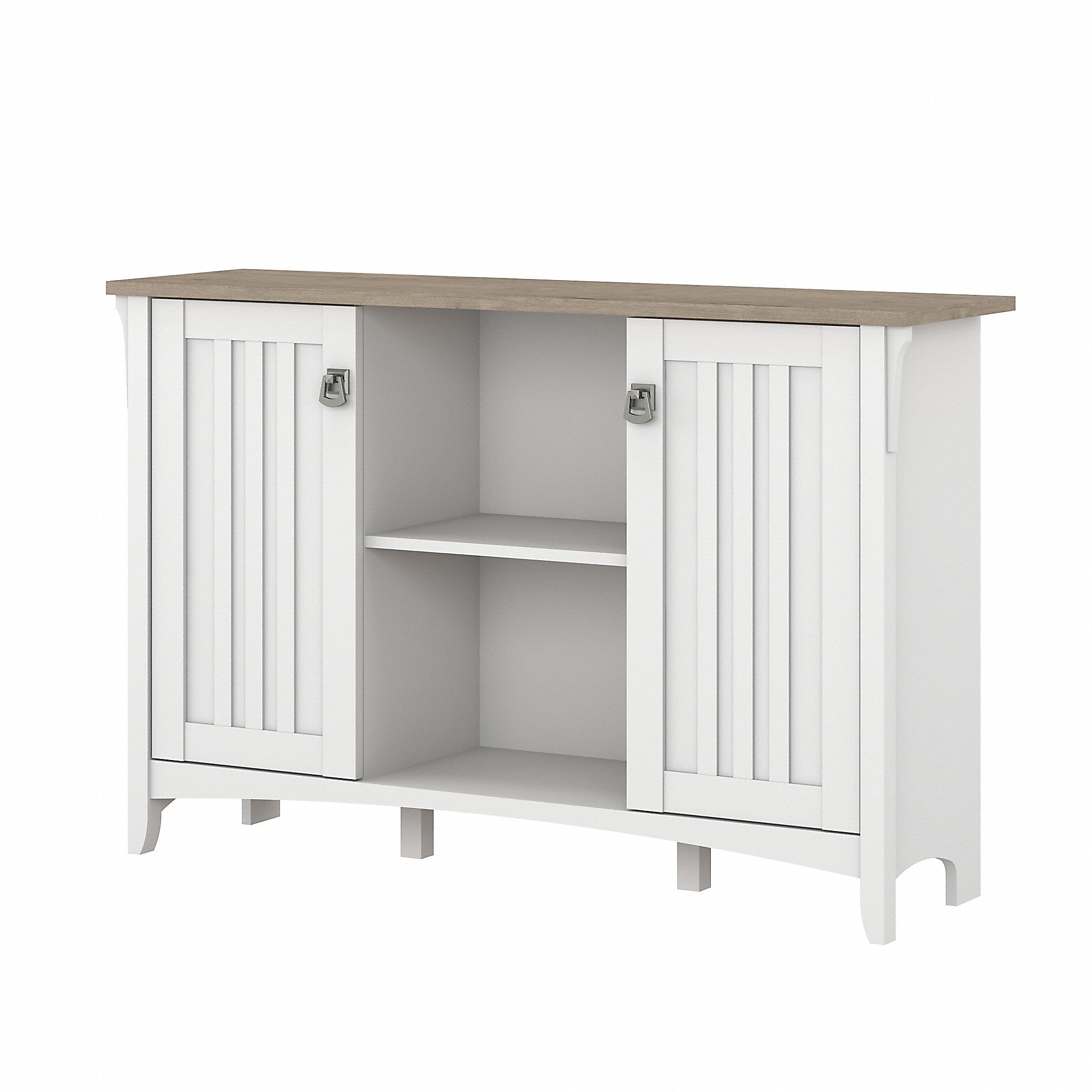 Bush Furniture Salinas 29.96" Accent Storage Cabinet with 3 Shelves, Shiplap Gray/Pure White