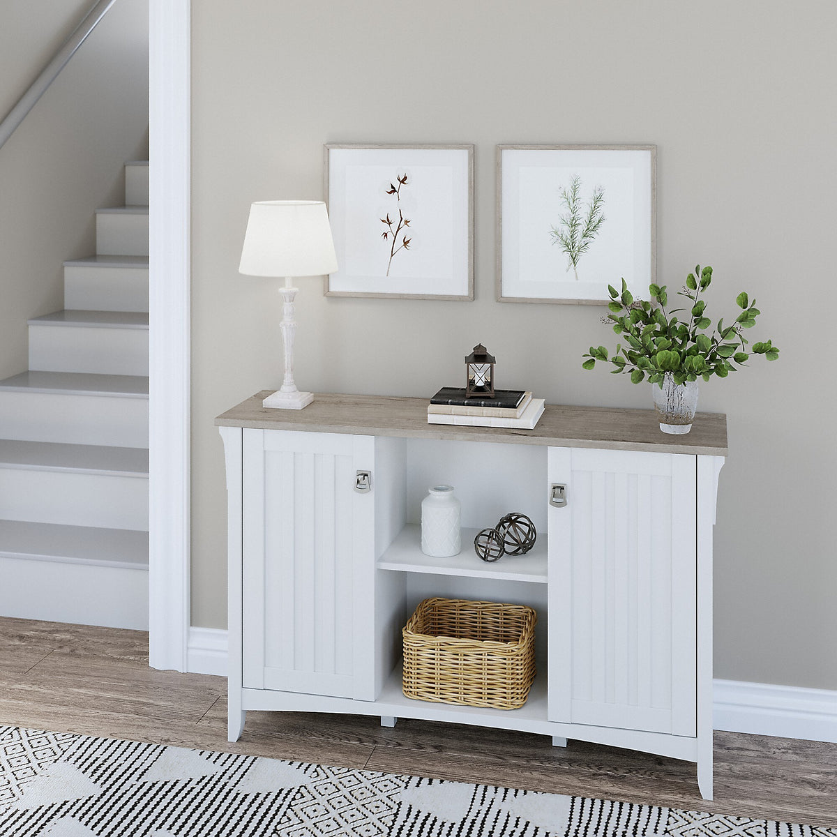 Bush Furniture Salinas 29.96" Accent Storage Cabinet with 3 Shelves, Shiplap Gray/Pure White