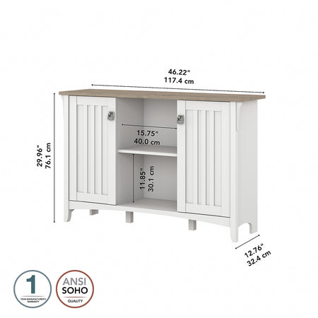 Bush Furniture Salinas 29.96" Accent Storage Cabinet with 3 Shelves, Shiplap Gray/Pure White