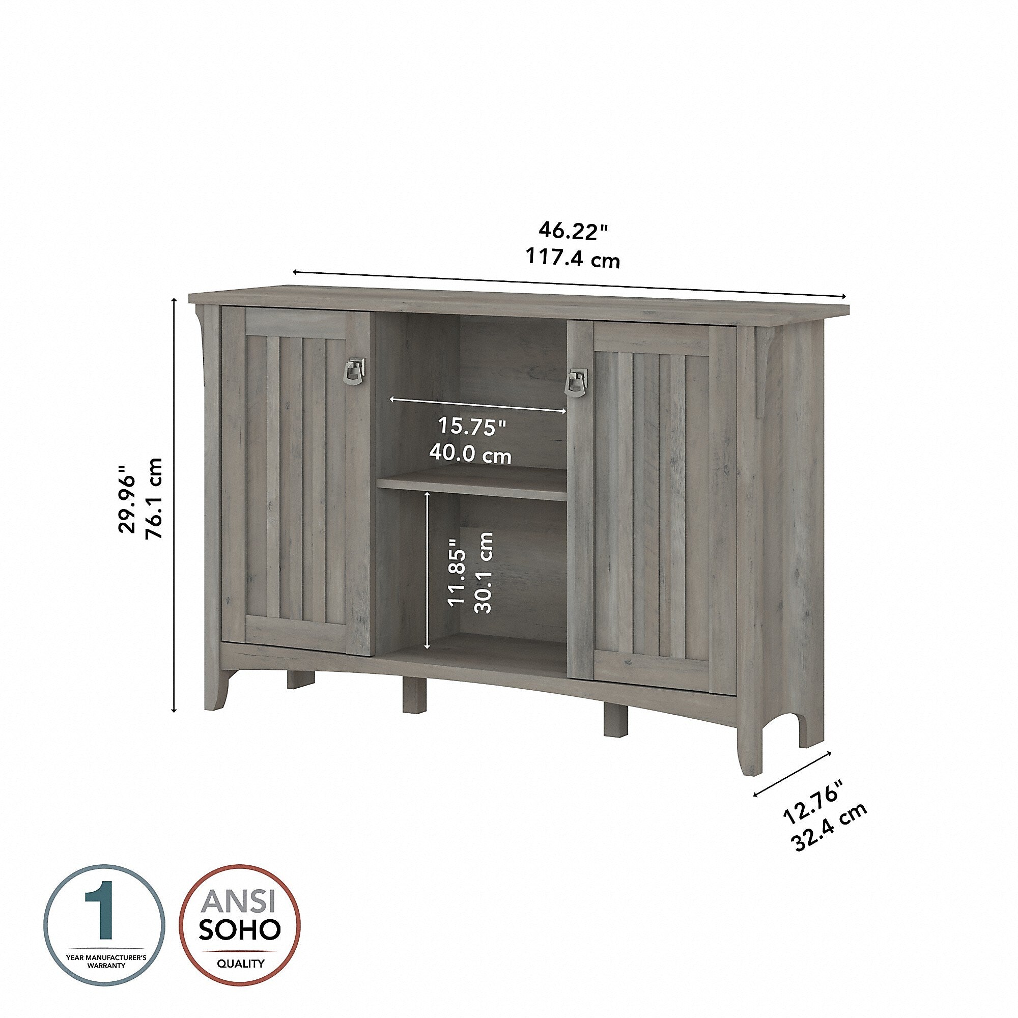 Bush Furniture Salinas 29.96" Storage Cabinet with 3 Shelves, Driftwood Gray