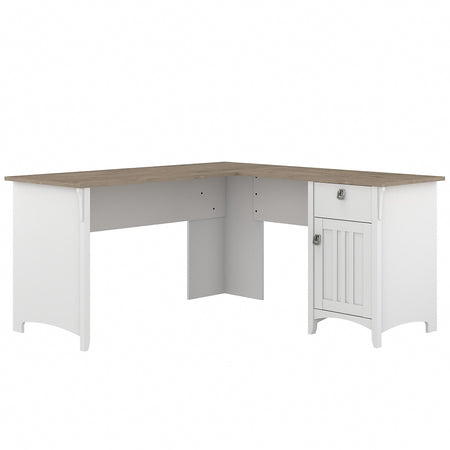 Bush Furniture Salinas 60" L-Shaped Desk, Shiplap Gray/Pure White