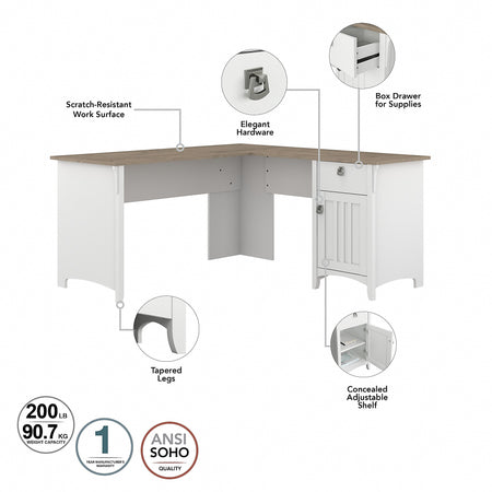 Bush Furniture Salinas 60" L-Shaped Desk, Shiplap Gray/Pure White