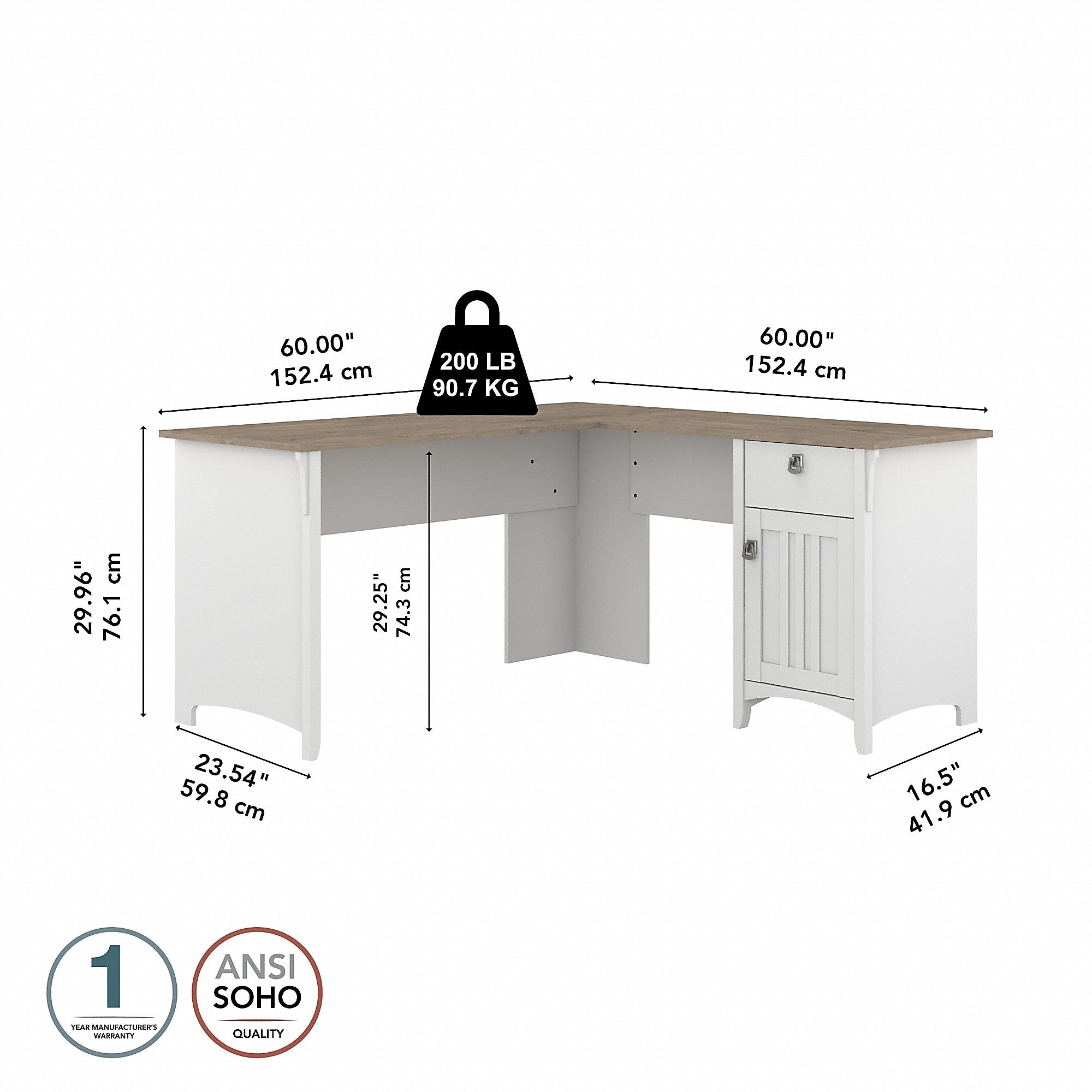 Bush Furniture Salinas 60" L-Shaped Desk, Shiplap Gray/Pure White