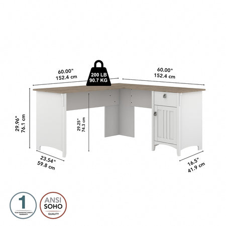 Bush Furniture Salinas 60" L-Shaped Desk, Shiplap Gray/Pure White