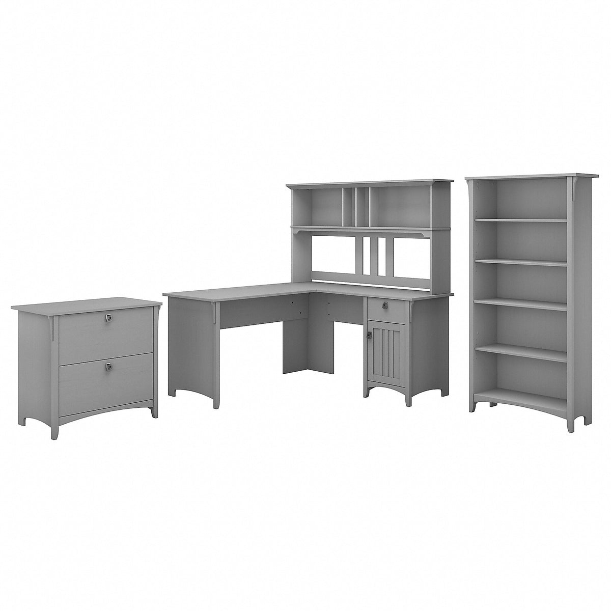 Bush Furniture Salinas 60"W L Shaped Desk with Hutch, Lateral File Cabinet and 5 Shelf Bookcase, Cape Cod Gray