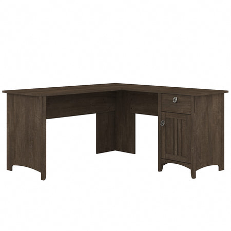 Bush Furniture Salinas 60"W L Shaped Desk with Storage, Ash Brown