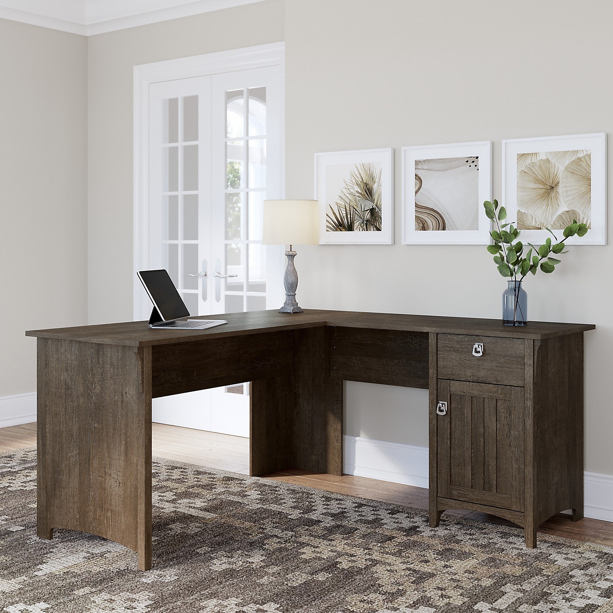 Bush Furniture Salinas 60"W L Shaped Desk with Storage, Ash Brown