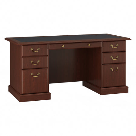 Bush Furniture Saratoga 66"W Executive Desk with Drawers, Harvest Cherry/Black