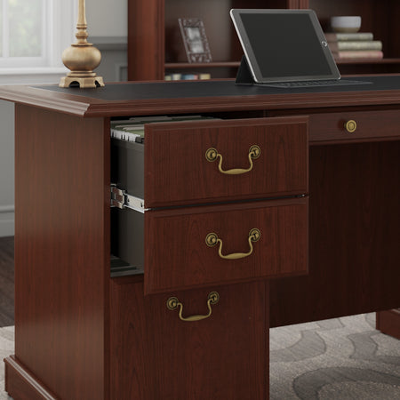 Bush Furniture Saratoga 66"W Executive Desk with Drawers, Harvest Cherry/Black