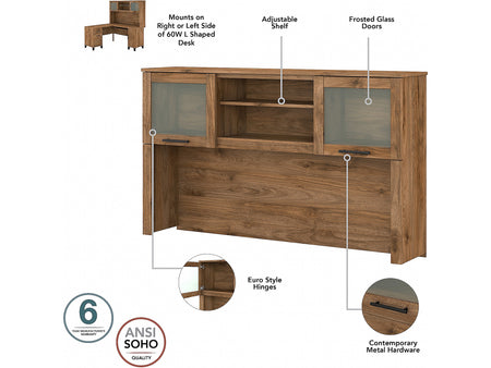 Bush Furniture Somerset 60" L-Shaped Desk with Hutch and 5-Shelf Bookcase, Fresh Walnut