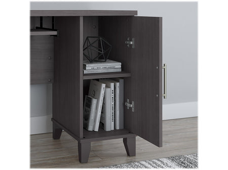 Bush Furniture Somerset 60"W L Shaped Desk with Hutch and 5 Shelf Bookcase, Storm Gray