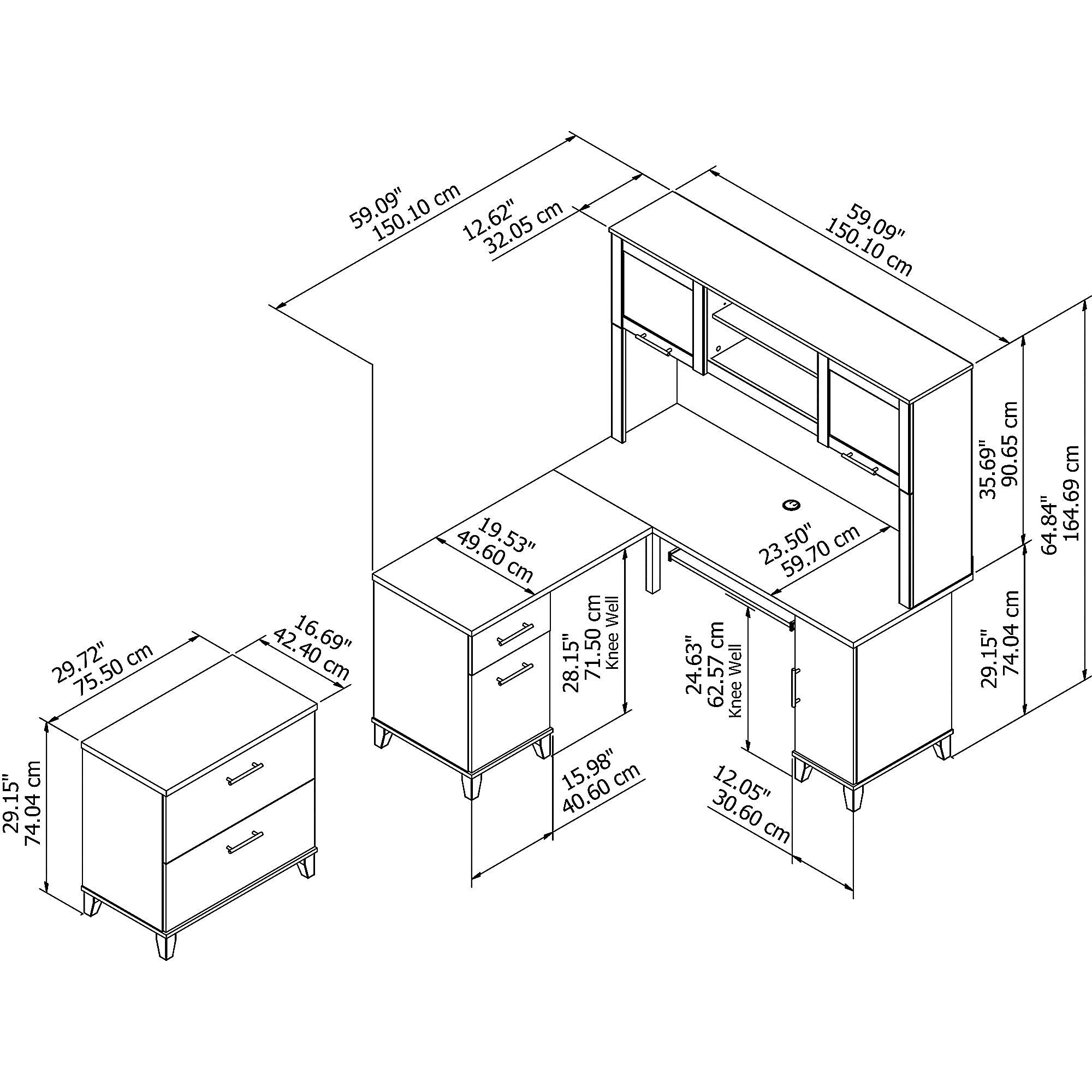 Bush Furniture Somerset 60"W L Shaped Desk with Hutch and Lateral File Cabinet, Hansen Cherry