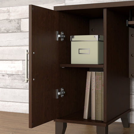 Bush Furniture Somerset 60"W L Shaped Desk with Hutch and Lateral File Cabinet, Mocha Cherry