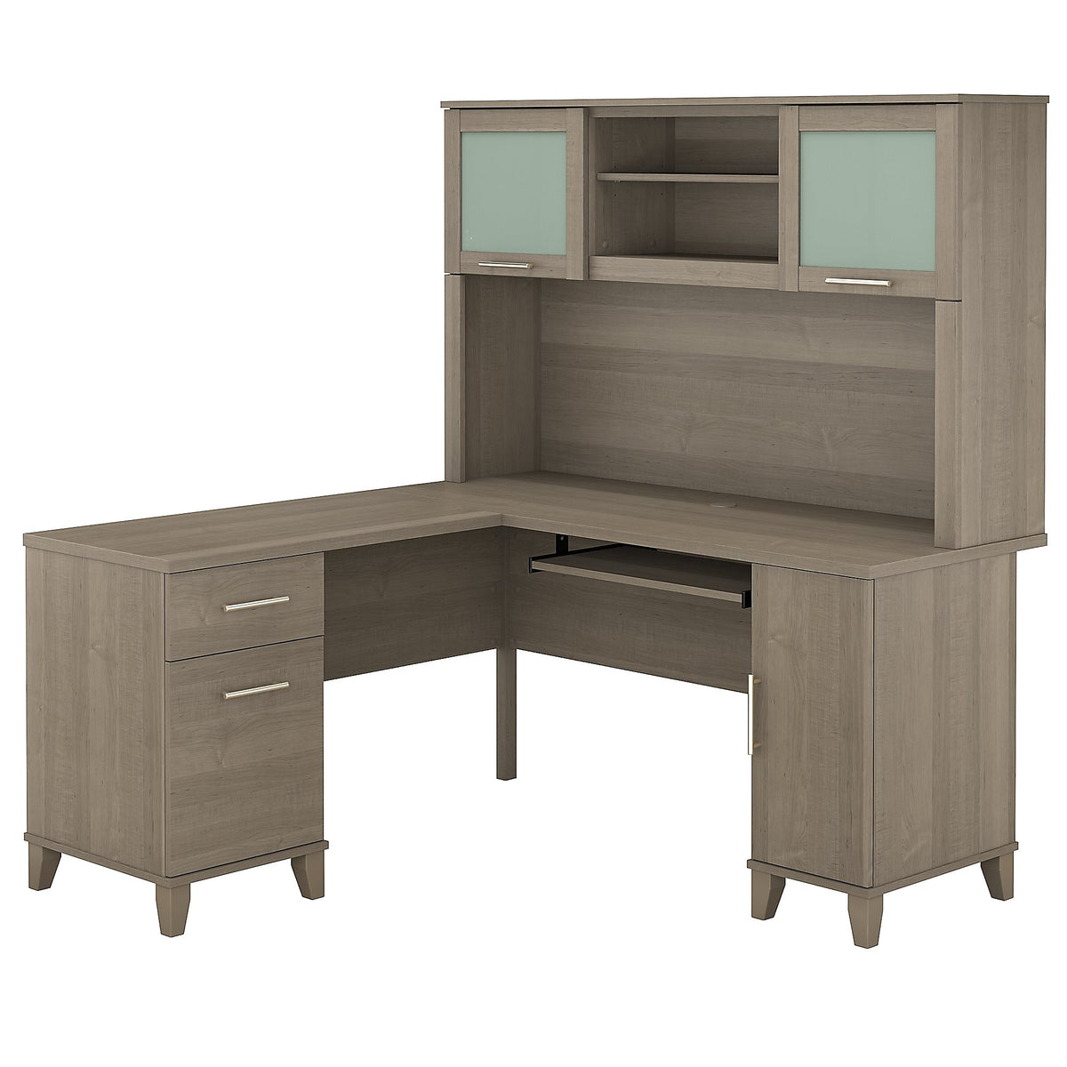 Bush Furniture Somerset 60"W L Shaped Desk with Hutch, Ash Gray