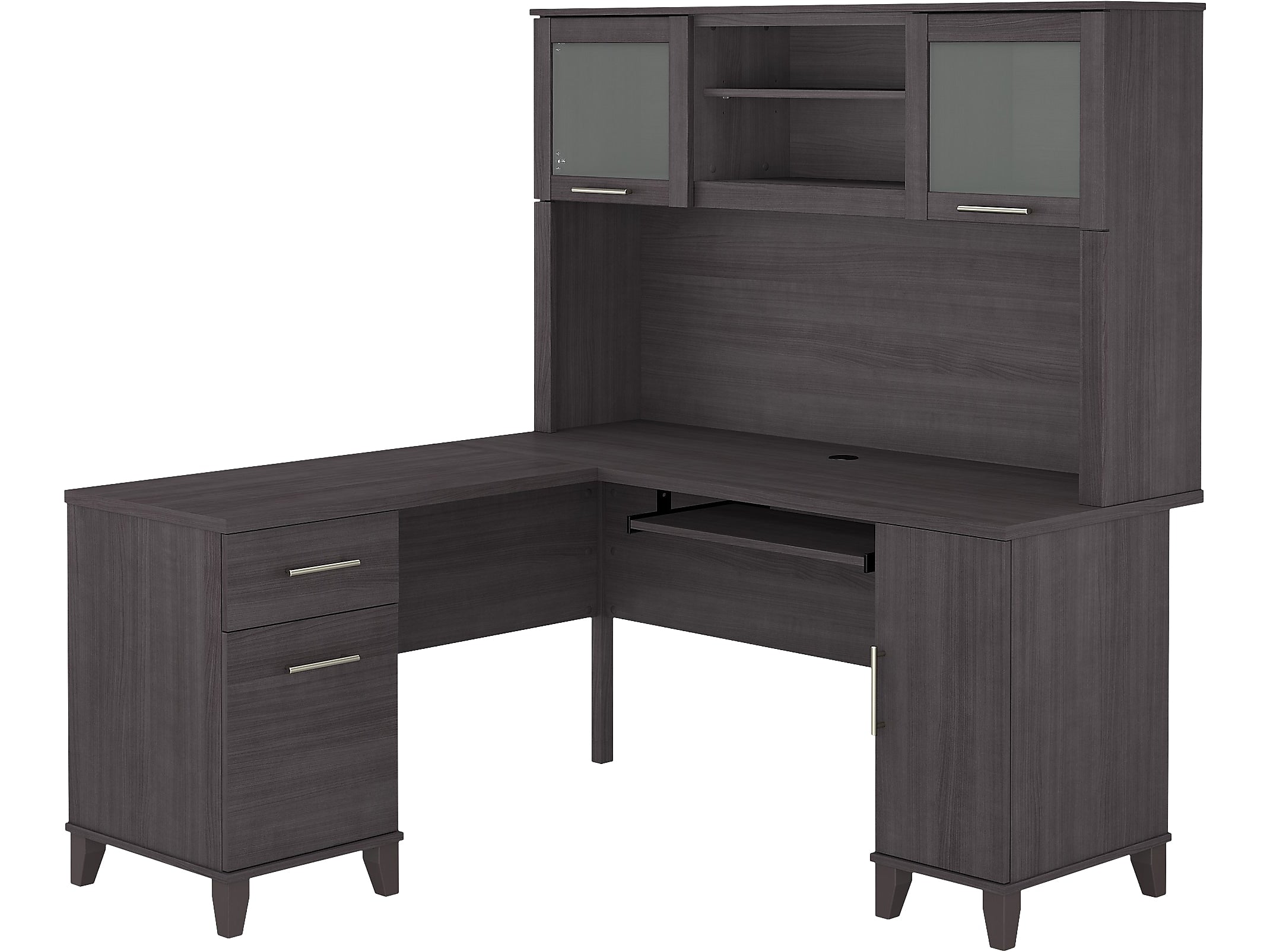 Bush Furniture Somerset 60"W L Shaped Desk with Hutch, Storm Gray