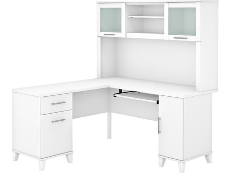 Bush Furniture Somerset 60"W L Shaped Desk with Hutch, White