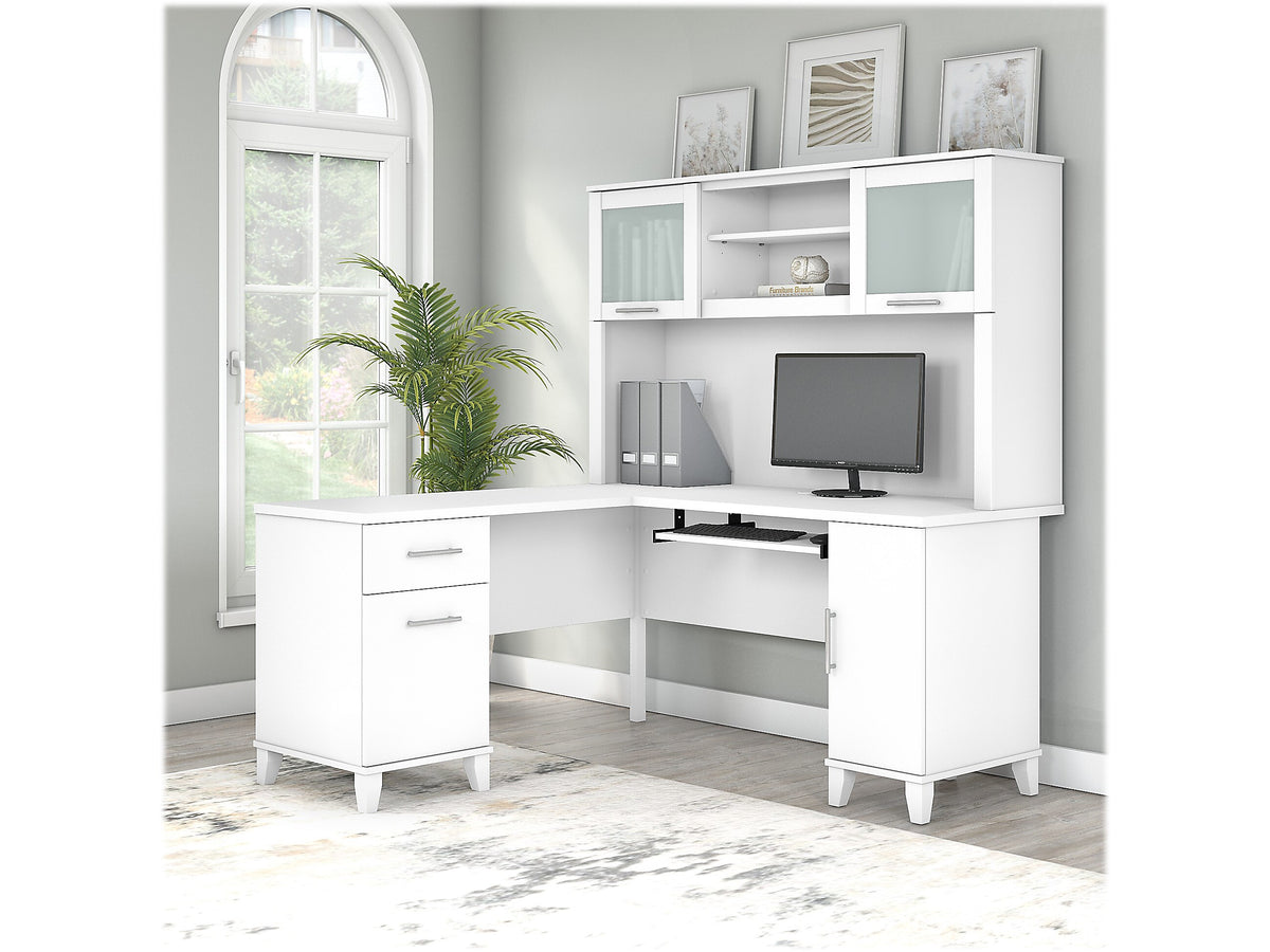 Bush Furniture Somerset 60"W L Shaped Desk with Hutch, White