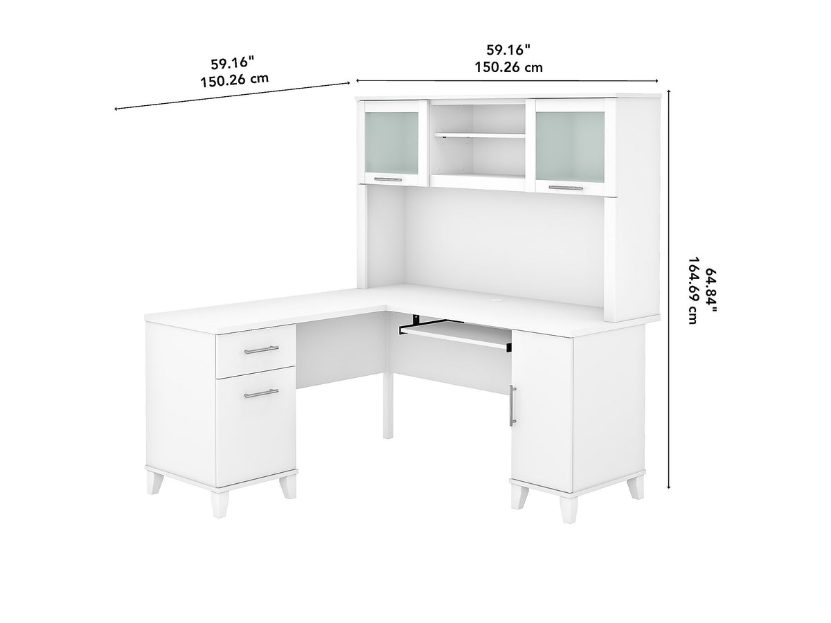 Bush Furniture Somerset 60"W L Shaped Desk with Hutch, White