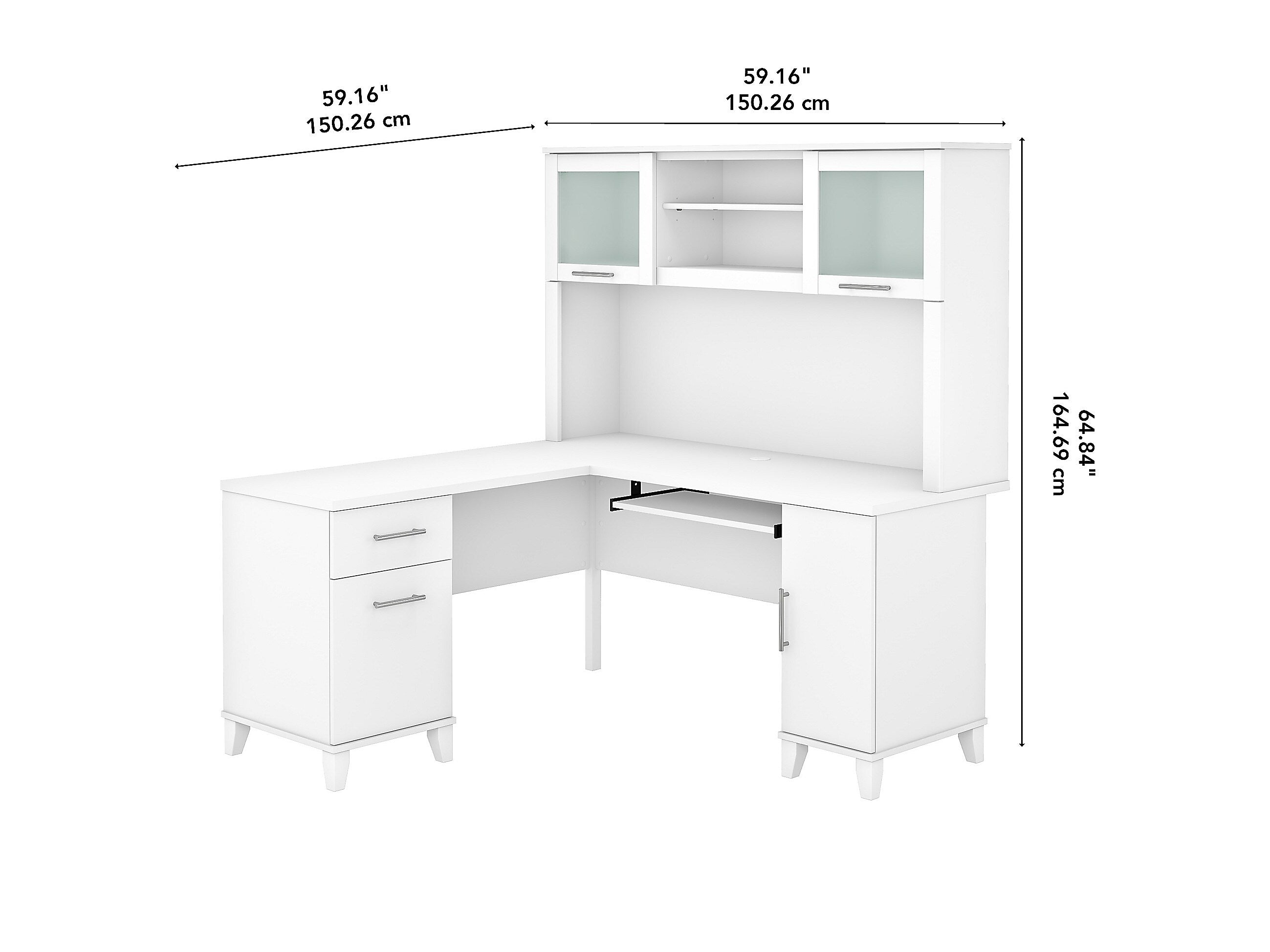 Bush Furniture Somerset 60"W L Shaped Desk with Hutch, White