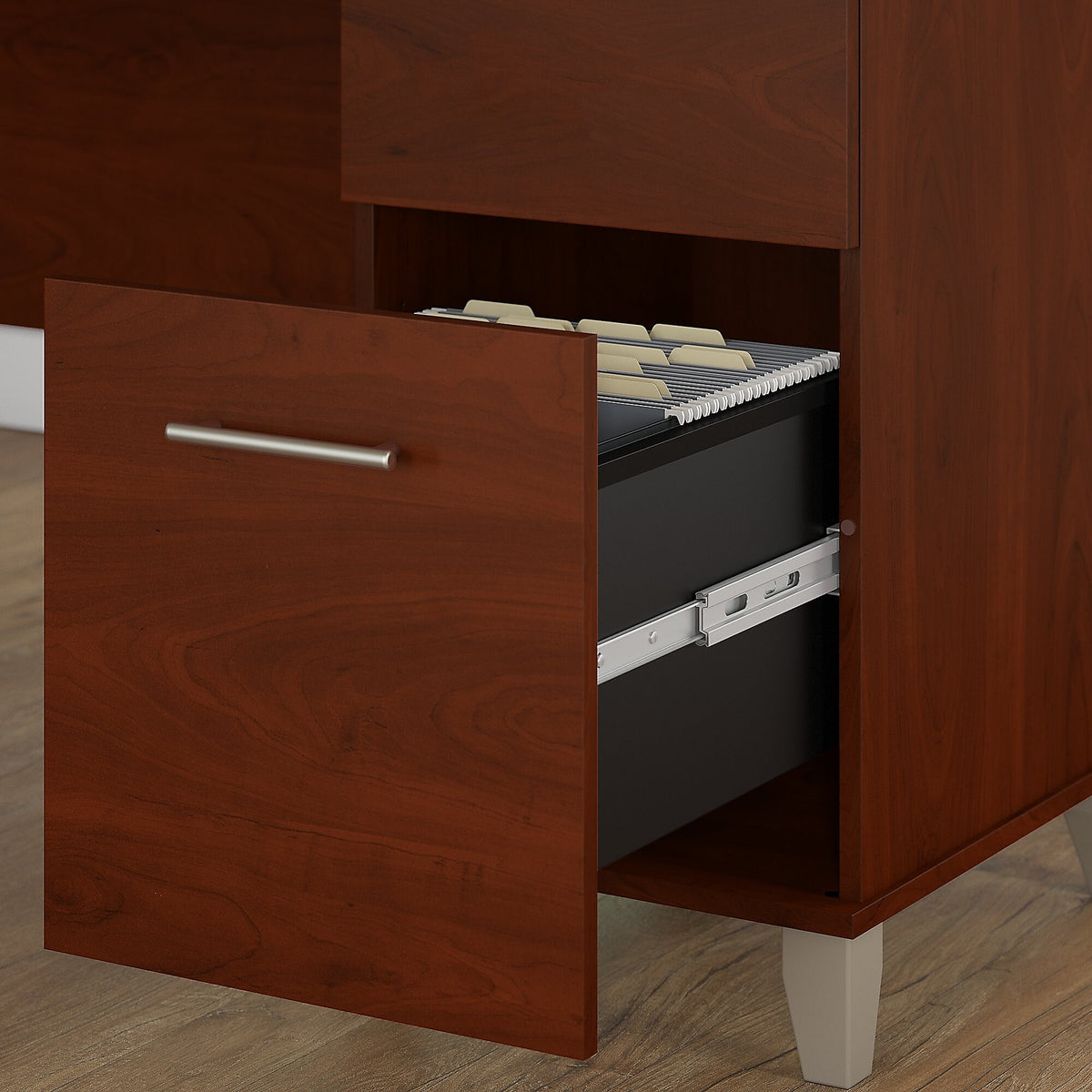 Bush Furniture Somerset 60"W Office Desk with Lateral File Cabinet and 5 Shelf Bookcase, Hansen Cherry