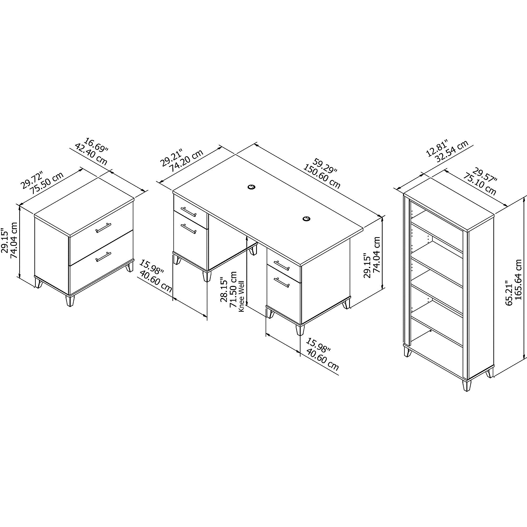 Bush Furniture Somerset 60"W Office Desk with Lateral File Cabinet and 5 Shelf Bookcase, Hansen Cherry