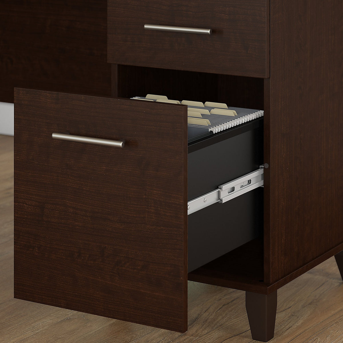 Bush Furniture Somerset 60"W Office Desk with Lateral File Cabinet and 5 Shelf Bookcase, Mocha Cherry