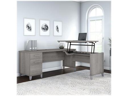 Bush Furniture Somerset 72"W 3 Position Sit to Stand L Shaped Desk, Platinum Gray